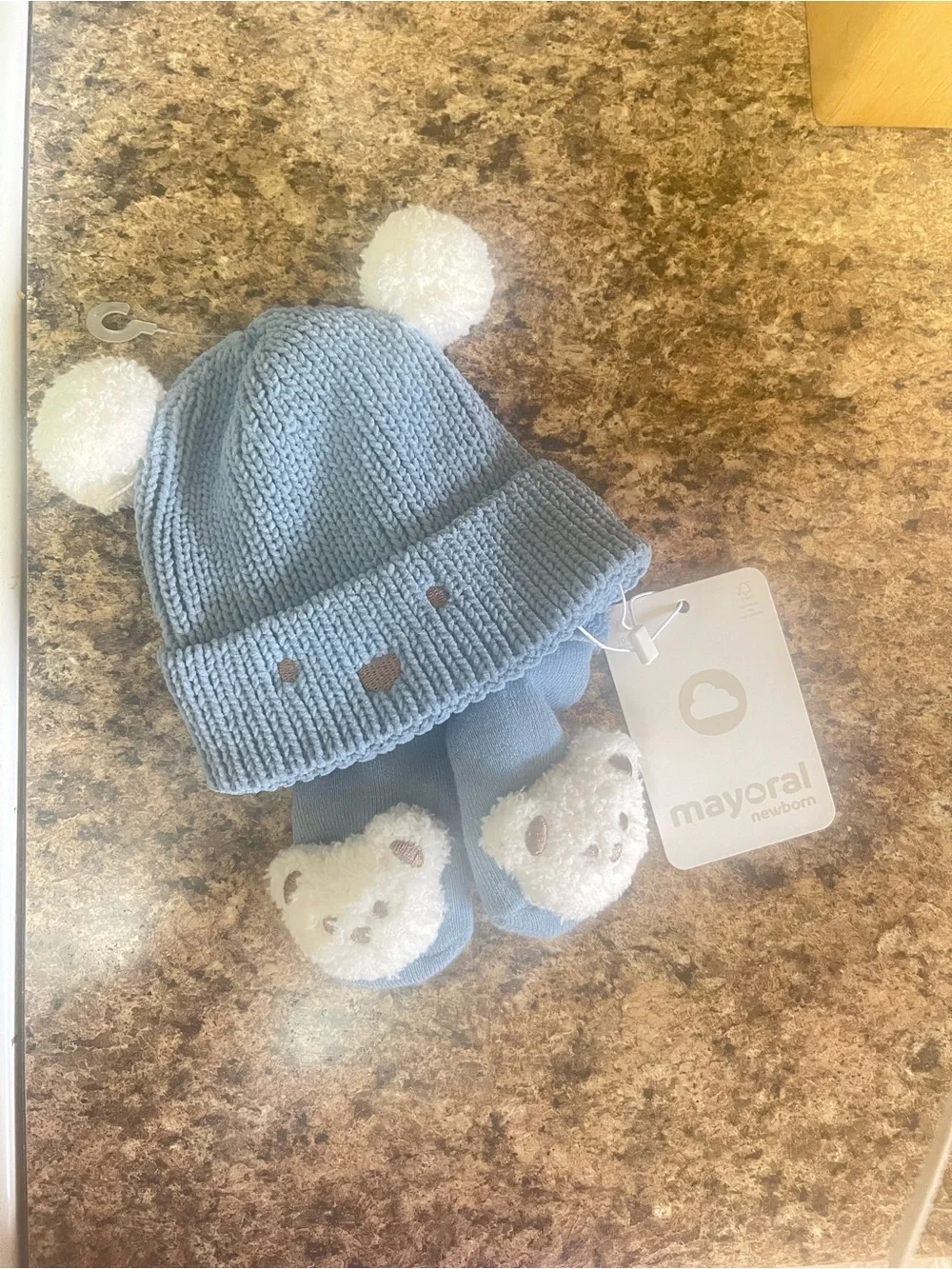Mayoral Blue Knit Bear Hat and Booties Set - Picture 1 of 4